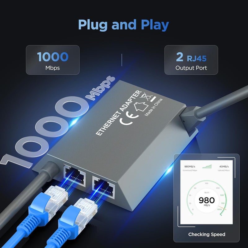 LUCMO Multi Ports Starlink Ethernet Adapter for Starlink Gen 2 Wired External Network, 2 Ports Starlink Ethernet Adapter 1 to 2 [2 Devices Networked Simultaneously] - Up to 1 Gbps - Image 2